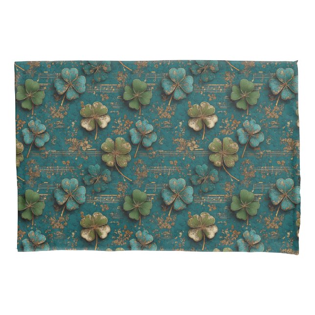 St. Patrick’s Day Vintage Shamrock Music Pillowcase (Front)
