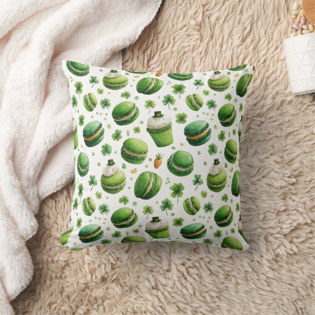 St. Patrick’s Day Watercolor Macaron & Shamrock  Cushion (Blanket)