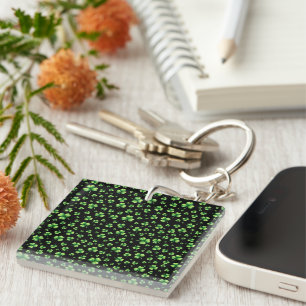 St. Patrick’s Day Watercolor Shamrock on black Key Ring