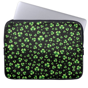 St. Patrick’s Day Watercolor Shamrock on black Laptop Sleeve