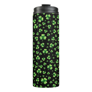 St. Patrick’s Day Watercolor Shamrock on black Thermal Tumbler