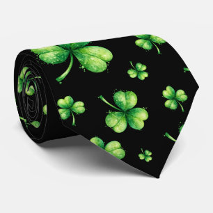 St. Patrick’s Day Watercolor Shamrock on black Tie