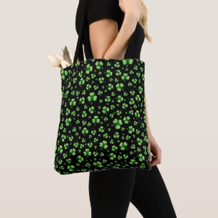St. Patrick’s Day Watercolor Shamrock on black Tote Bag