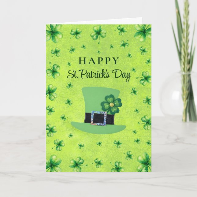 St. Patrick’s Day Watercolor Shamrock on green Card (Front)