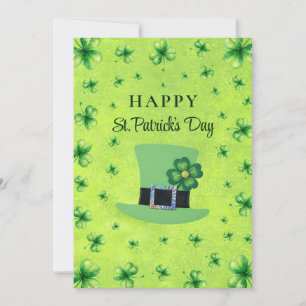 St. Patrick’s Day Watercolor Shamrock on green Holiday Card