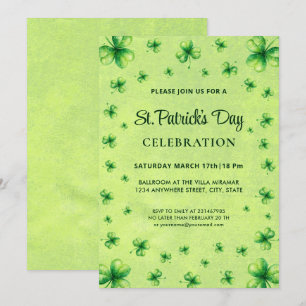 St. Patrick’s Day Watercolor Shamrock on green Invitation