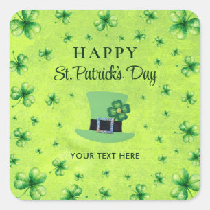 St. Patrick’s Day Watercolor Shamrock on green Square Sticker