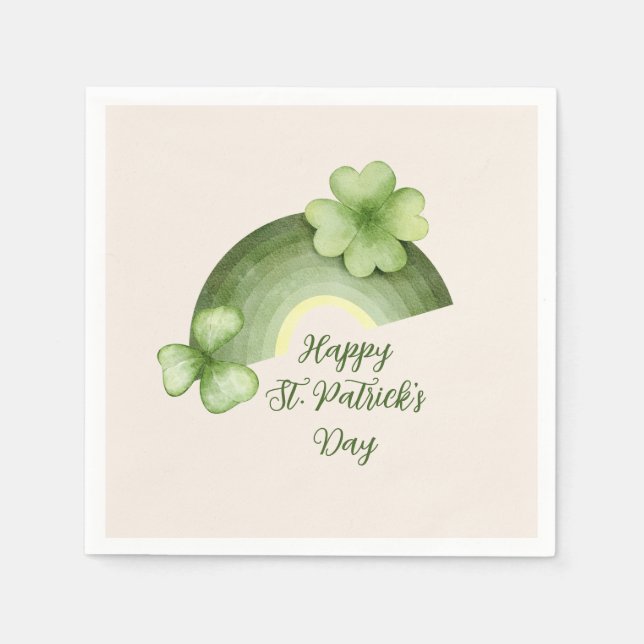 St. Patrick’s Day – Watercolor Shamrock Rainbow Napkin (Front)