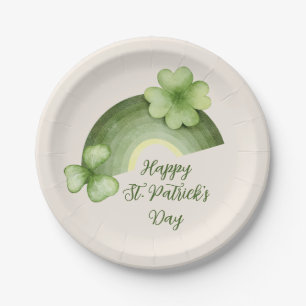 St. Patrick’s Day – Watercolor Shamrock Rainbow Paper Plate