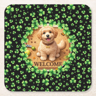 St. Patrick’s Day Watercolor Shamrock with photo Square Paper Coaster