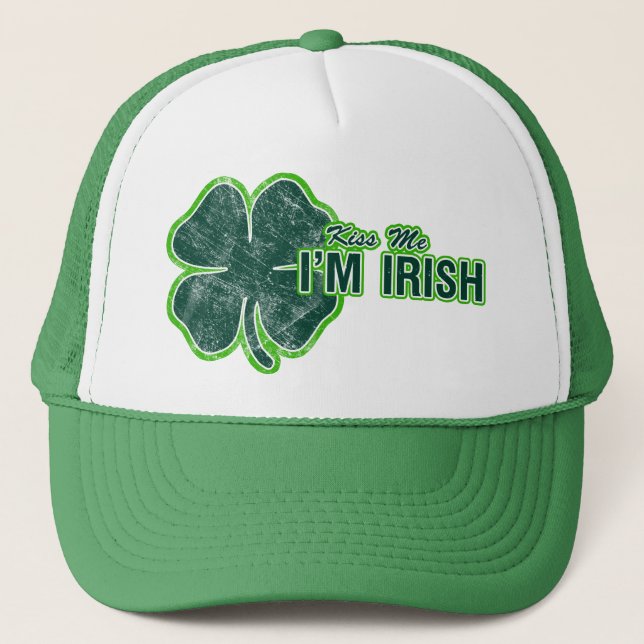 St. Patrick’s ‘Kiss Me’ Shamrock Grunge Hat (Front)