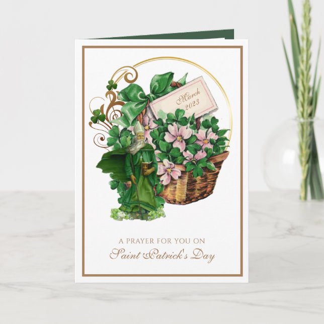 St. Patrick Shamrock Basket Religious Blessing  Card (Front)