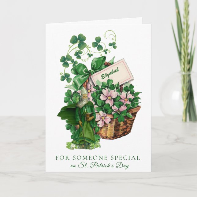 St. Patrick Shamrock Basket Religious Blessing Card (Front)