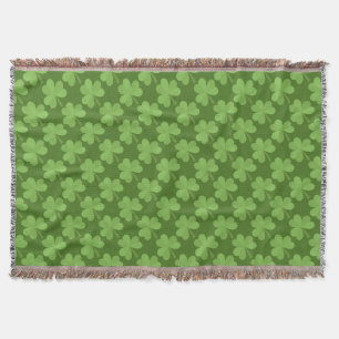 St. Patrick Shamrock Clovers Green Pattern Ireland Throw Blanket