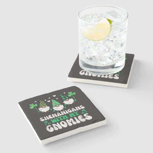 St Patrick Shenanigans With Gnomies Gnomes Stone Coaster (Side)