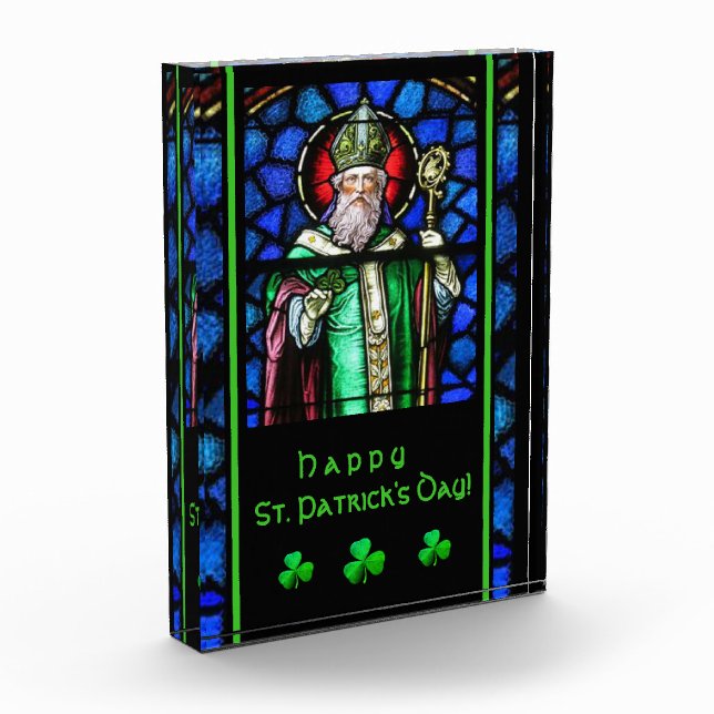 St. Patrick Stained-Glass Shamrocks Photo Block (Left)