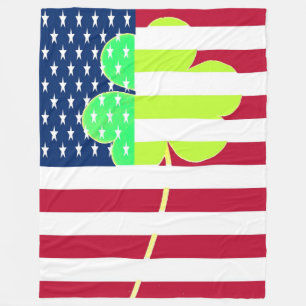 St. Patrick USA Ireland Shamrock American Flag Fleece Blanket