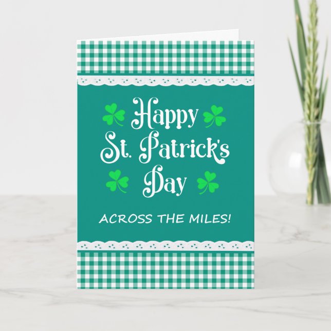 St Patrick's Across the Miles Shamrock Green Check Card (Front)