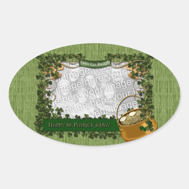 St Patricks - ADD YOUR PHOTO - Shamrock Frame Oval Sticker (Front)