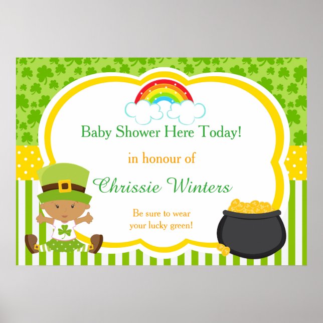St Patricks African American Girl Baby Shower Poster (Front)