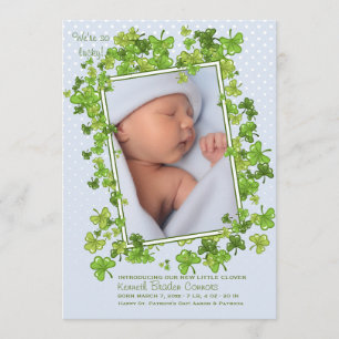St. Patrick's Baby boy Photo Birth Announcement