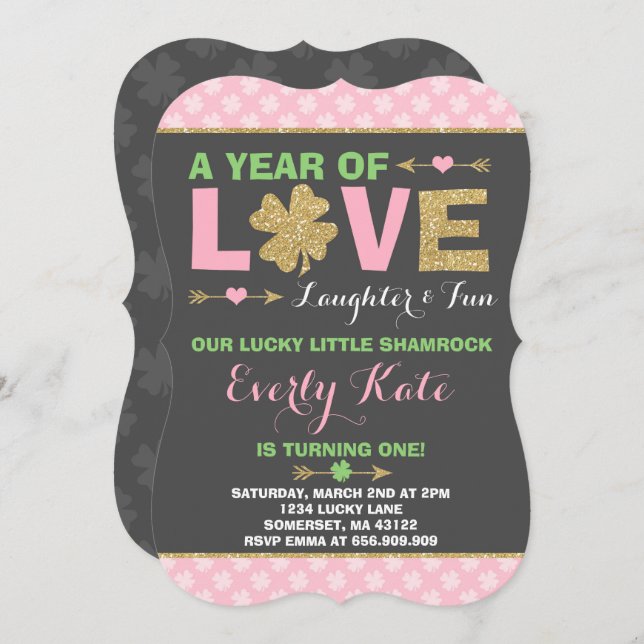 St. Patrick's Birthday Invitation Little Shamrock (Front/Back)