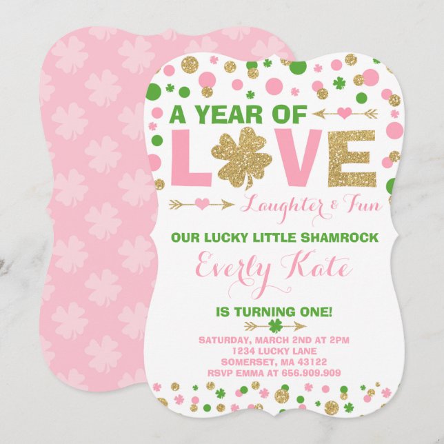 St. Patrick's Birthday Invitation Little Shamrock (Front/Back)
