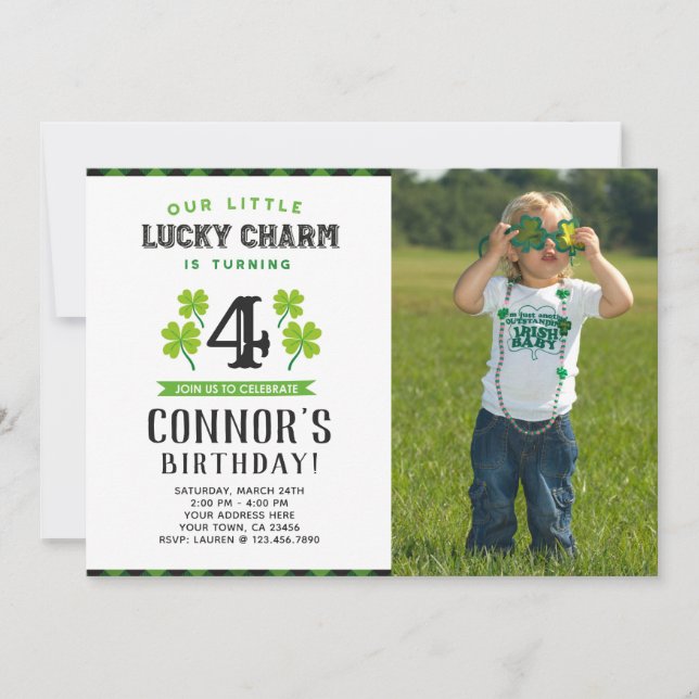 St Patrick's Birthday Invitation with Photo (Front)