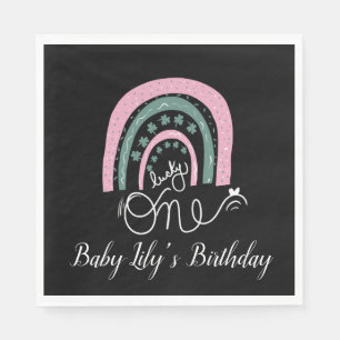 St. Patricks Birthday Rainbow Hand Drawn Pink Napk Napkin