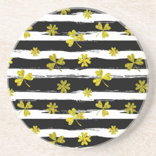 st patricks black white clover coaster