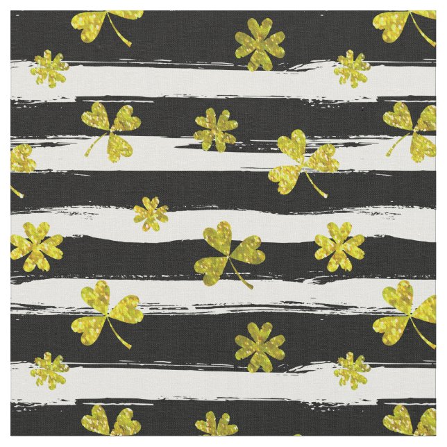 st patricks black white clover fabric (Close Up)