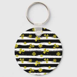 st patricks black white clover key ring