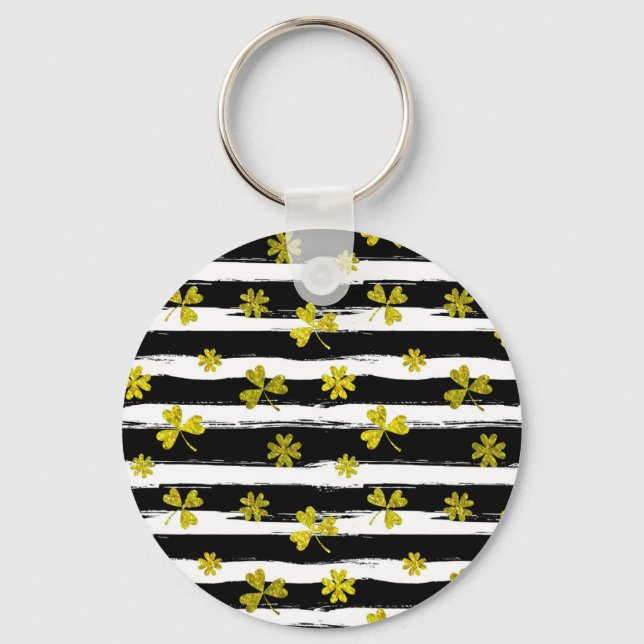 st patricks black white clover key ring (Front)