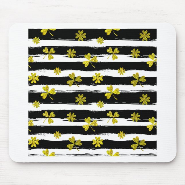 st patricks black white clover mouse pad (Front)