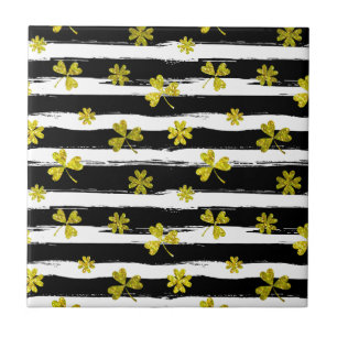 st patricks black white clover tile