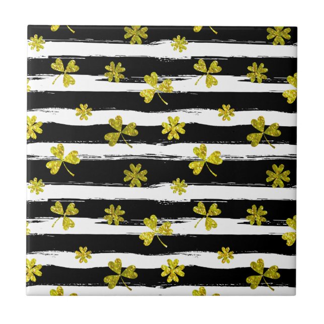 st patricks black white clover tile (Front)