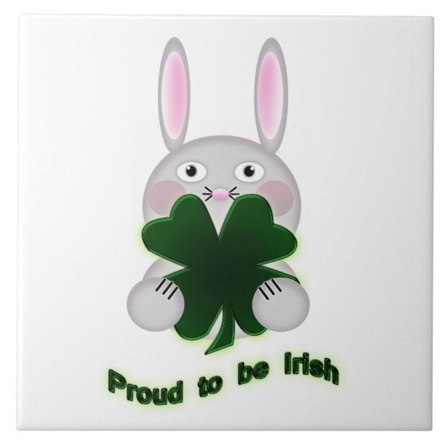 St. Patricks Bunny Proud to be Irish Shamrock Tile (Front)