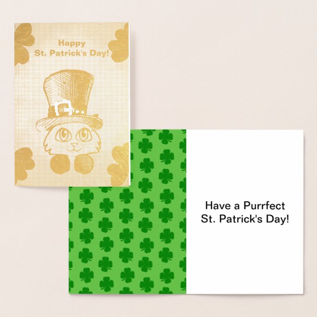 St. Patrick's Cat and Shamrocks Drawing, ZKOA Foil Card (Display)