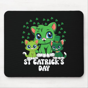 St Patricks Catricks Day Cats Green Saint Pattys  Mouse Pad