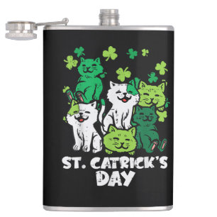 St Patricks Catricks Day Cats Saint Pattys Hip Flask
