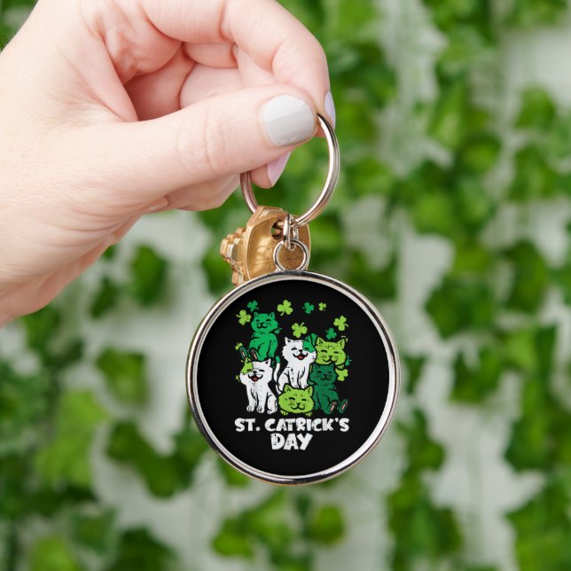 St Patricks Catricks Day Cats Saint Pattys Key Ring (Hand)