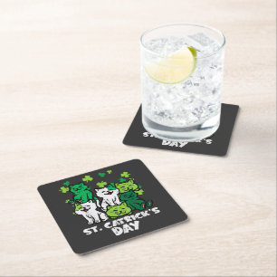 St Patricks Catricks Day Cats Saint Pattys Square Paper Coaster
