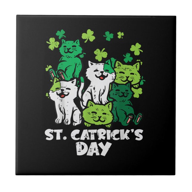 St Patricks Catricks Day Cats Saint Pattys Tile (Front)
