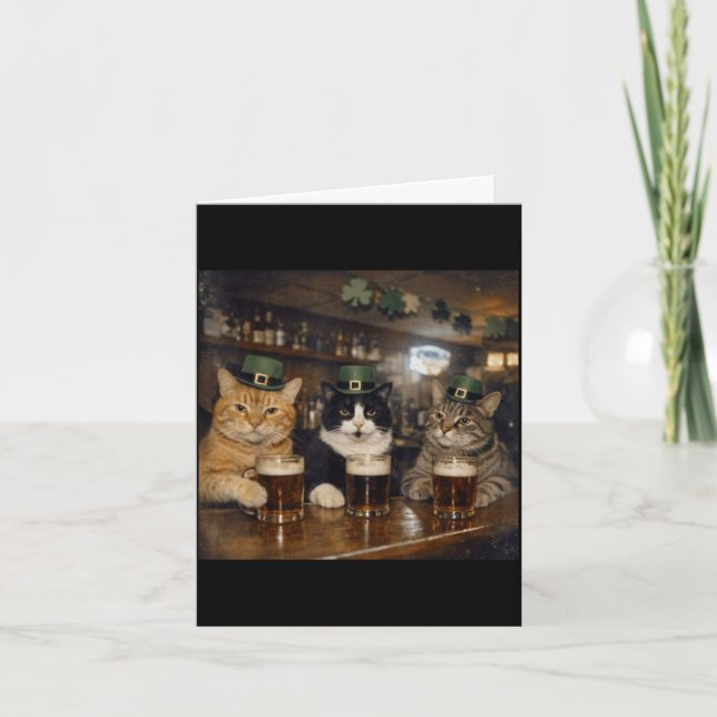 St patricks catricks day funny cats drinking beer card (Front)