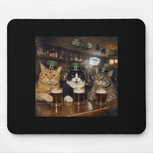 St patricks catricks day funny cats drinking beer mouse pad (Front)
