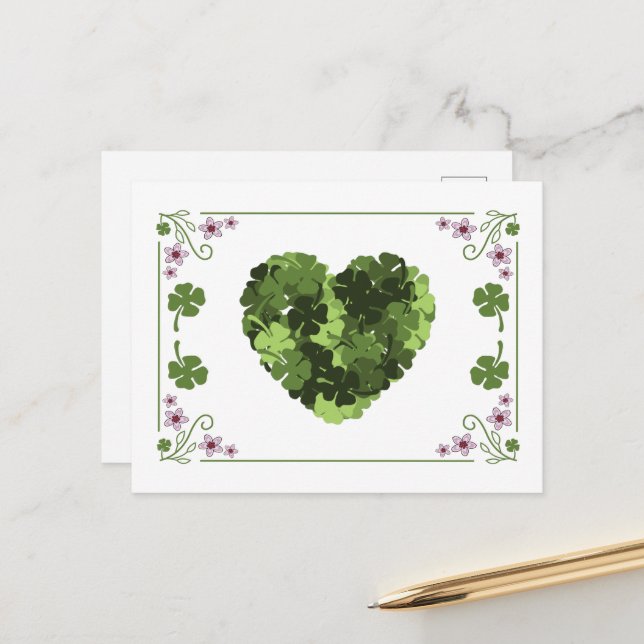 St. Patrick's Clover Heart Holiday Postcard (Front/Back In Situ)