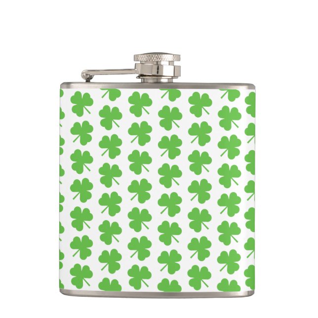 St. Patricks Clover Vinyl Wrapped Flask (Front)