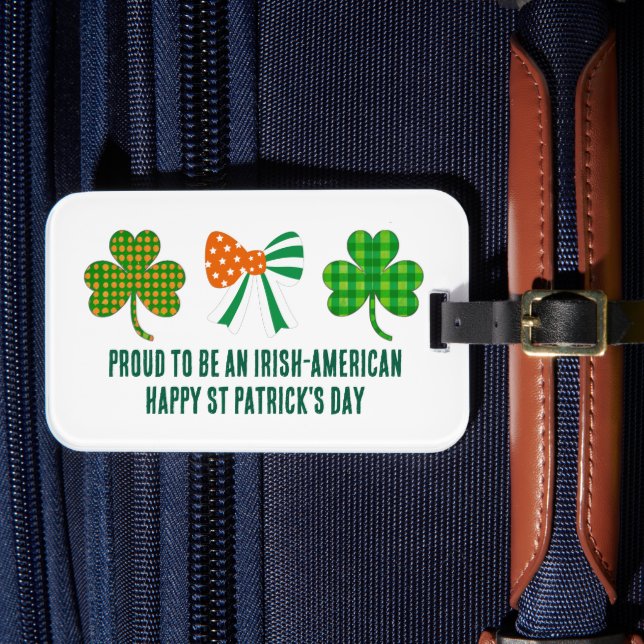 St Patricks Coquette Shamrock Personalised Luggage Tag (Front Insitu 4)