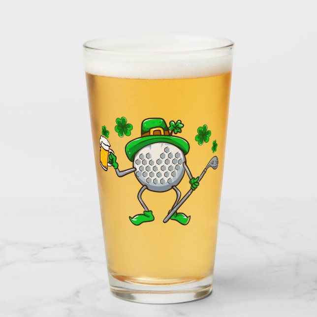 St Patricks Dad Golf Golfing Leprechaun Irish Beer Glass (Front Filled)