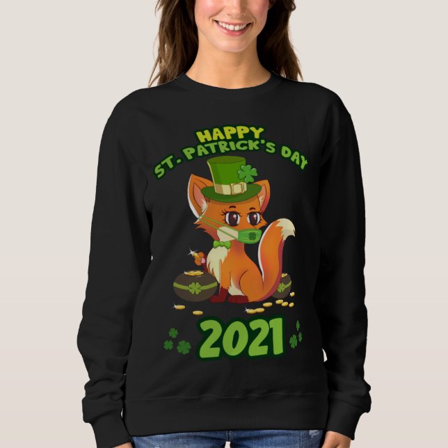 St Patricks Day 2021 Lucky Fox Irish Social Distan Sweatshirt (Front)